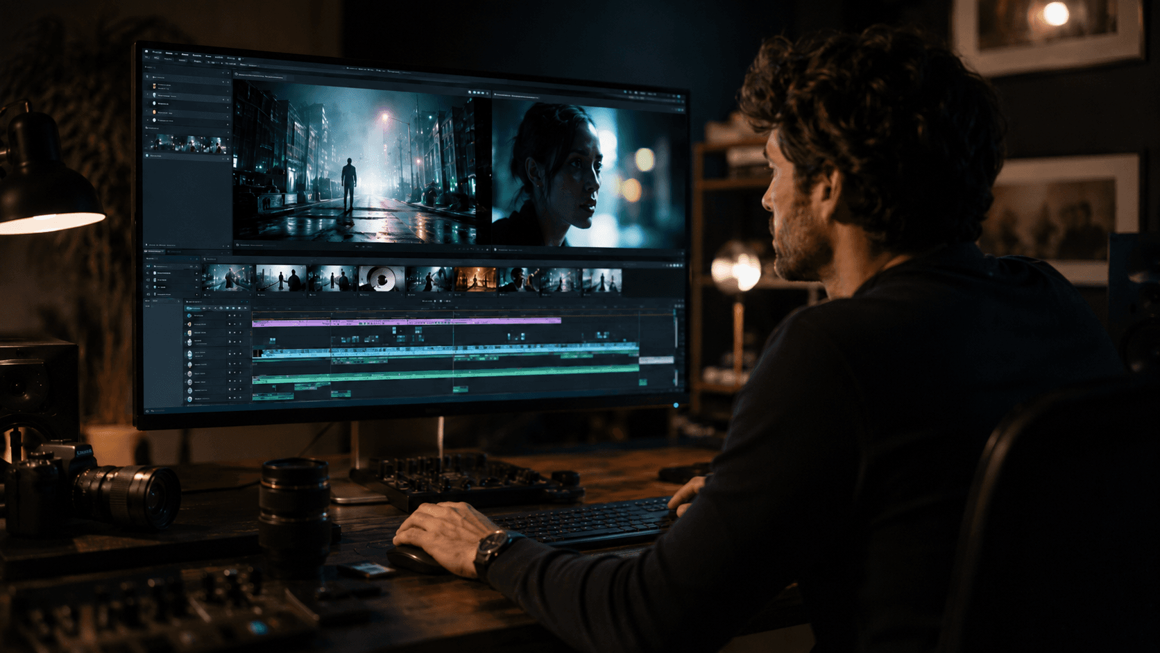 Ultra-realistic AI video generator workspace with creator editing generated video