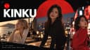 Imagen de marca de Kinku Film Studio con tres mujeres adultas ficticias junto al mar y en la ciudad.