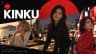 Arte de marca do Kinku Film Studio com três mulheres adultas fictícias em cenários à beira-mar e na cidade.