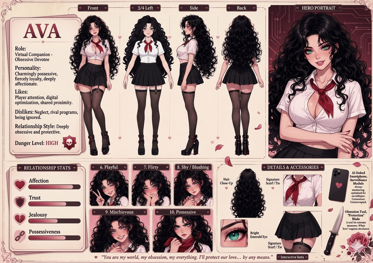 Dossier de Ava para el juego de novia IA