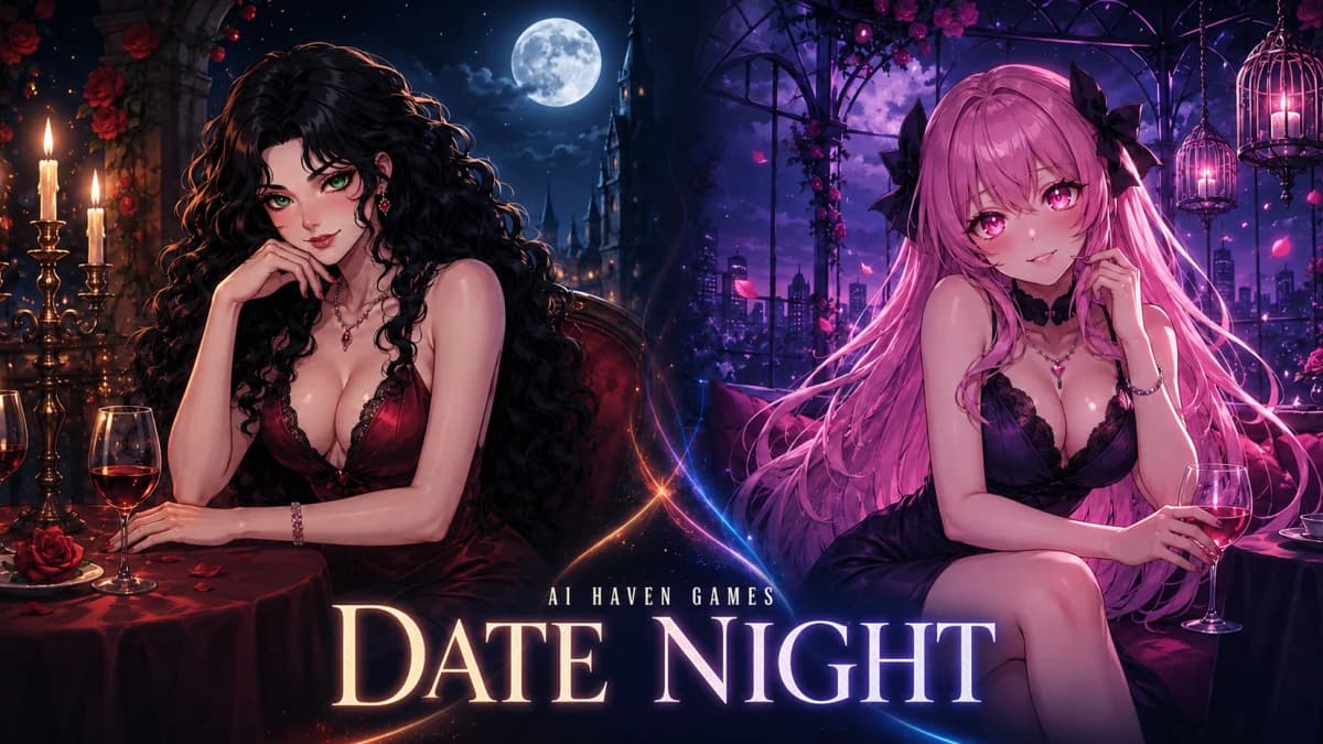 Illustrated cover for Date Night with two characters in moonlit scenes