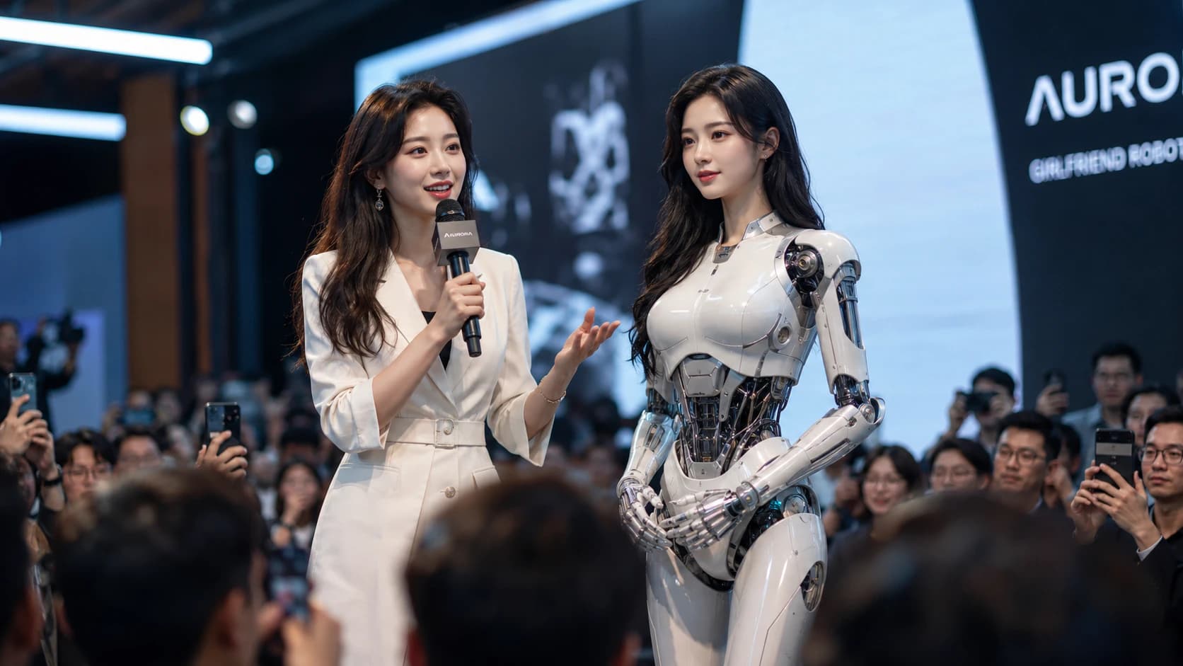 Humanoid companion robot demonstrated at a public technology event