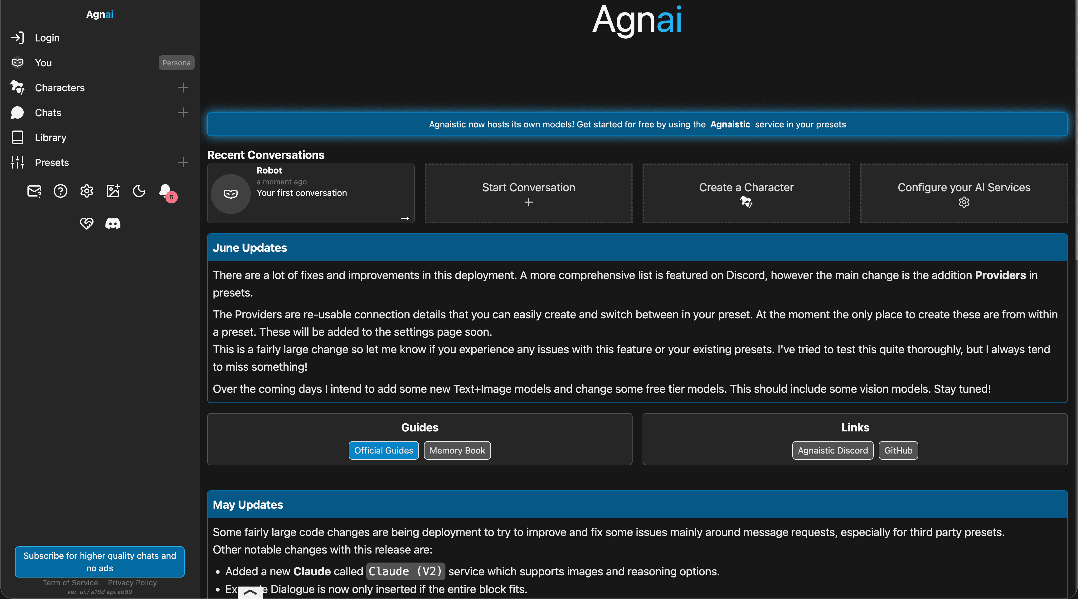 Interface de RPG AgnAIstic AI para cartões de personagens avançados, livros de memória e controle de modelo