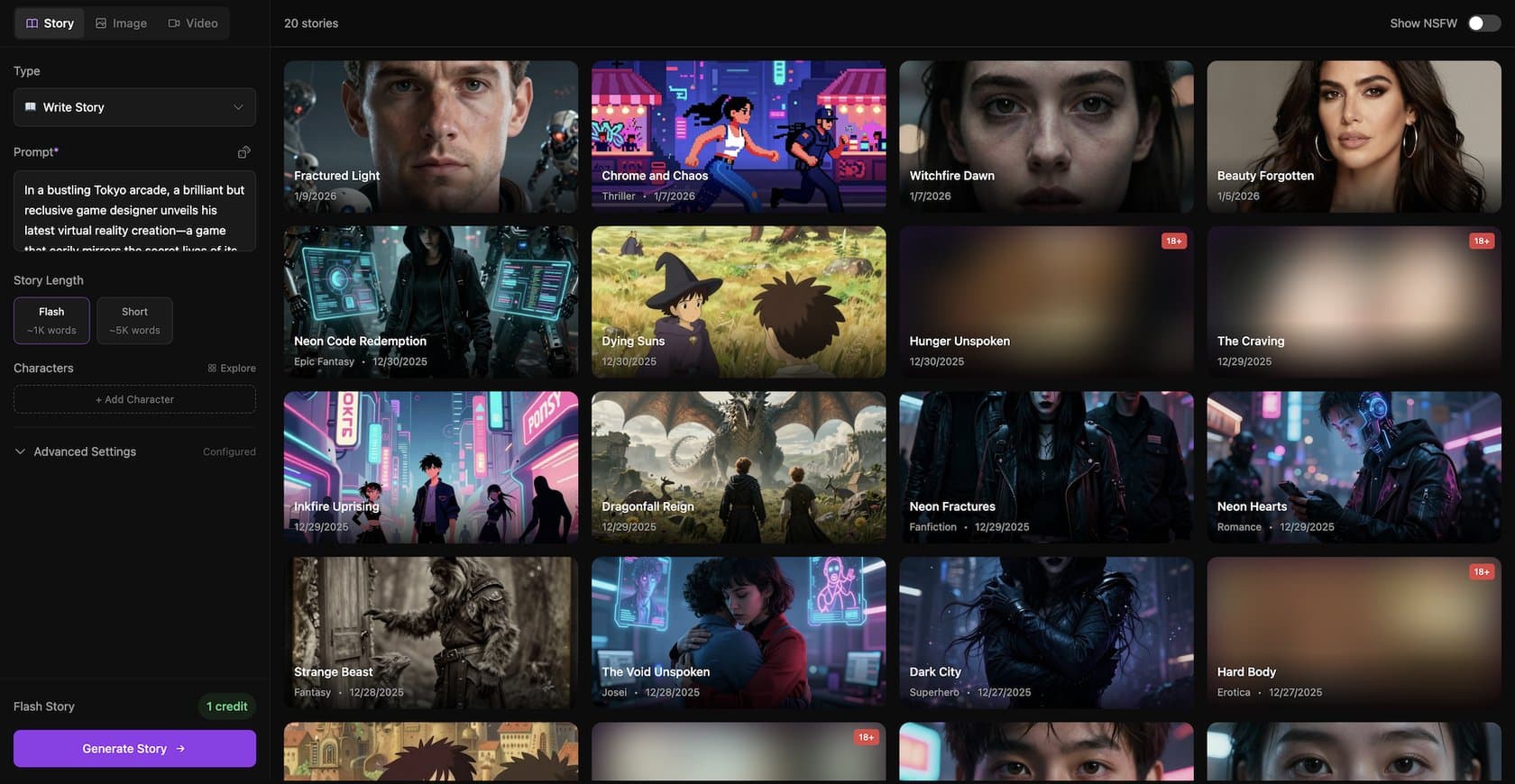 Estudio de DeepFiction que combina texto de la historia, personajes del reparto, imágenes de escena generadas y controles de video en un solo panel