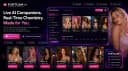 FlirtCam.ai discovery dashboard showing companion cards, search, filters, and live-chat controls