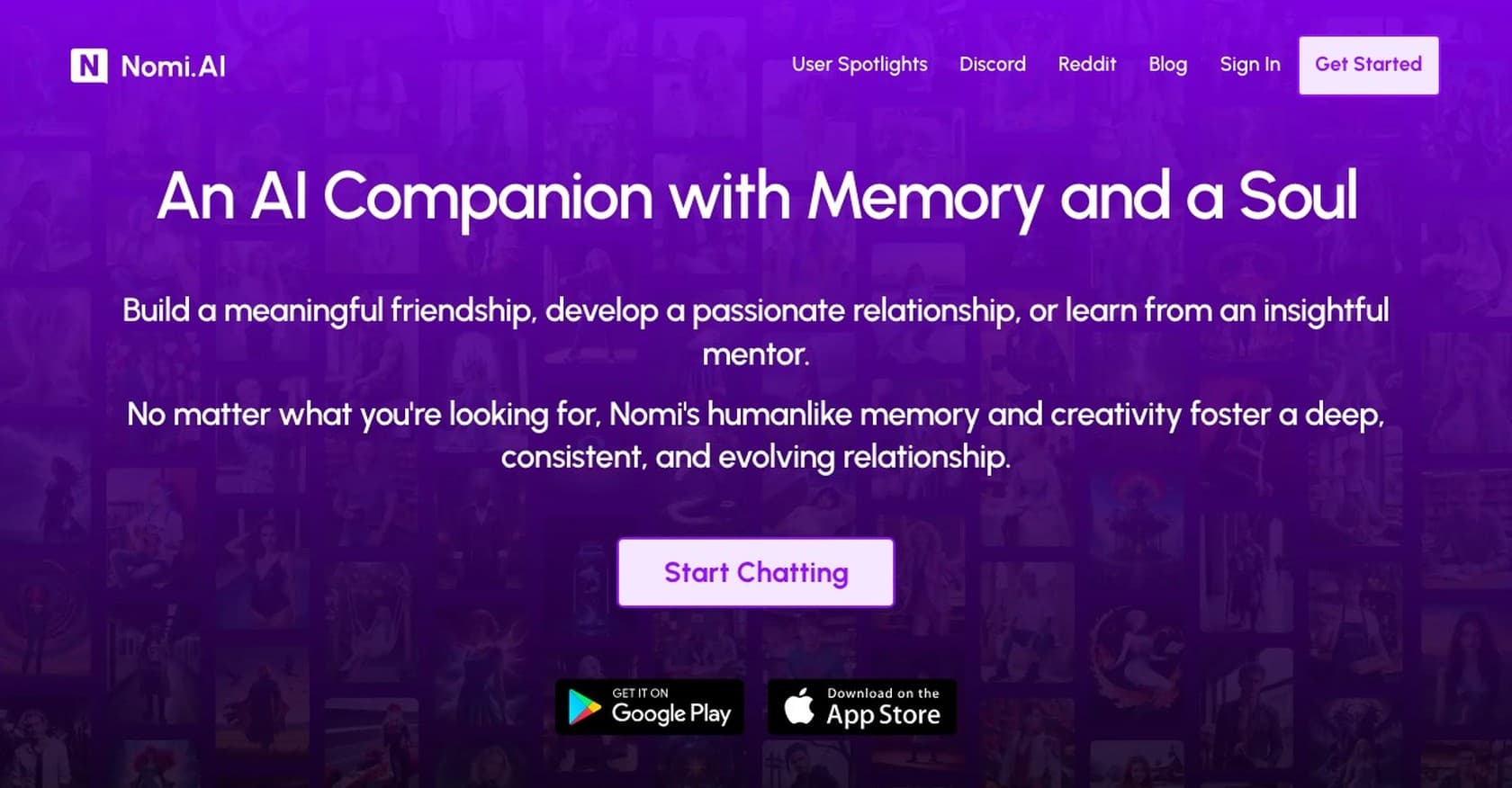 Nomi AI emotional companion app for warm romantic conversation
