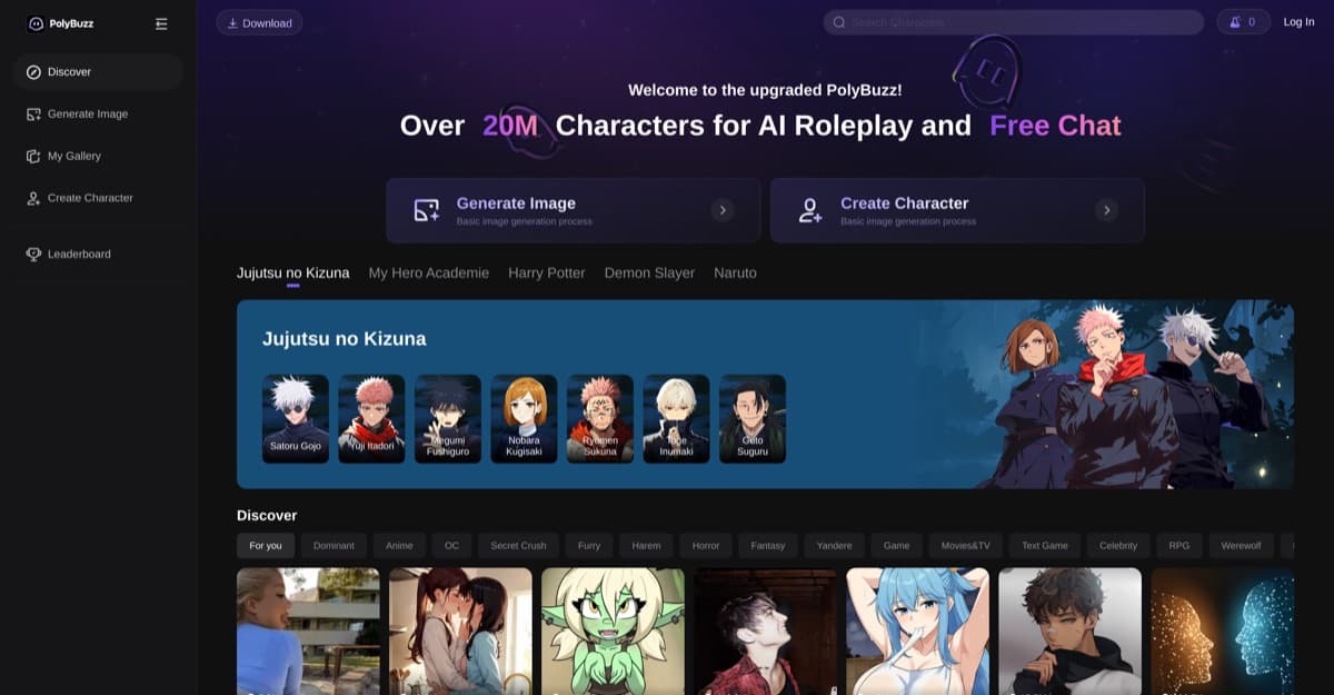 Chatbot de IA sin censura PolyBuzz con una biblioteca gratuita masiva de personajes y roleplay