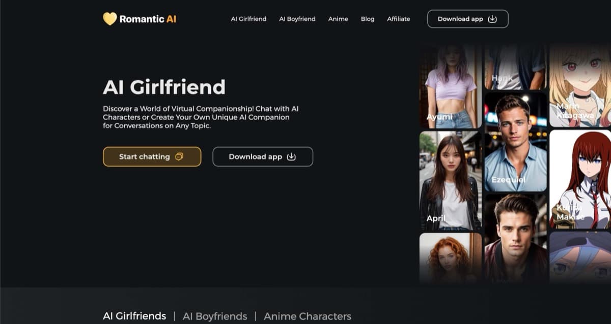 Simulador de amor romántico con IA y aplicación complementaria virtual