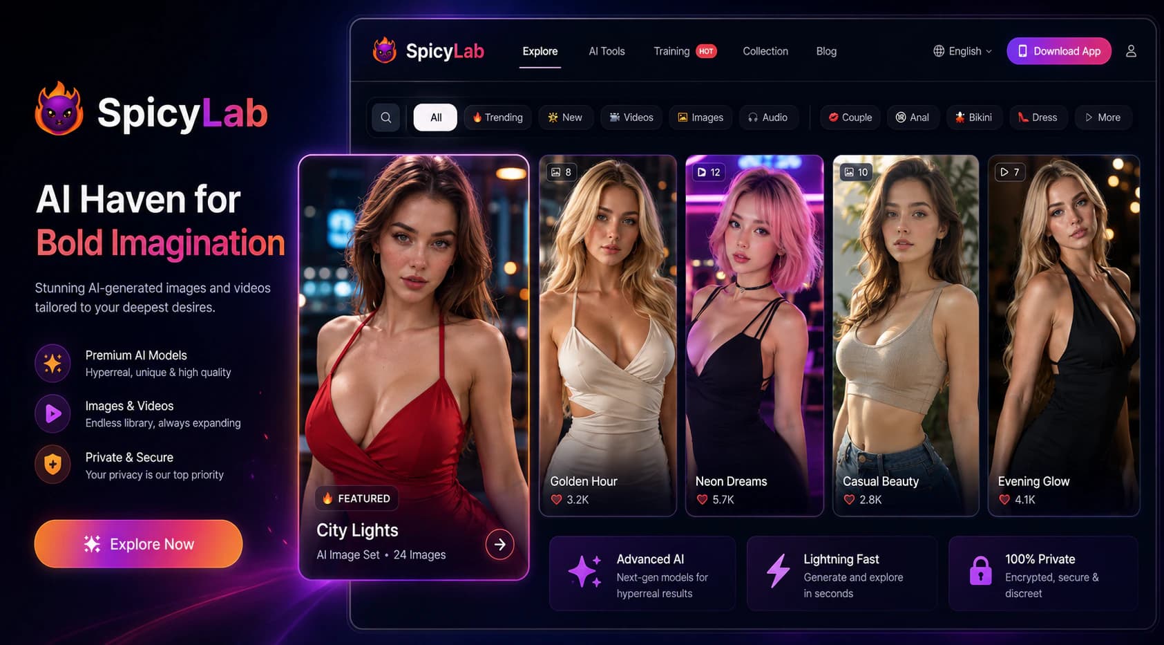 SpicyLab promotional artwork for AI image and video templates