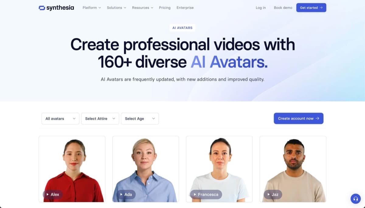 Interface da plataforma de avatares com IA e vídeo empresarial Synthesia