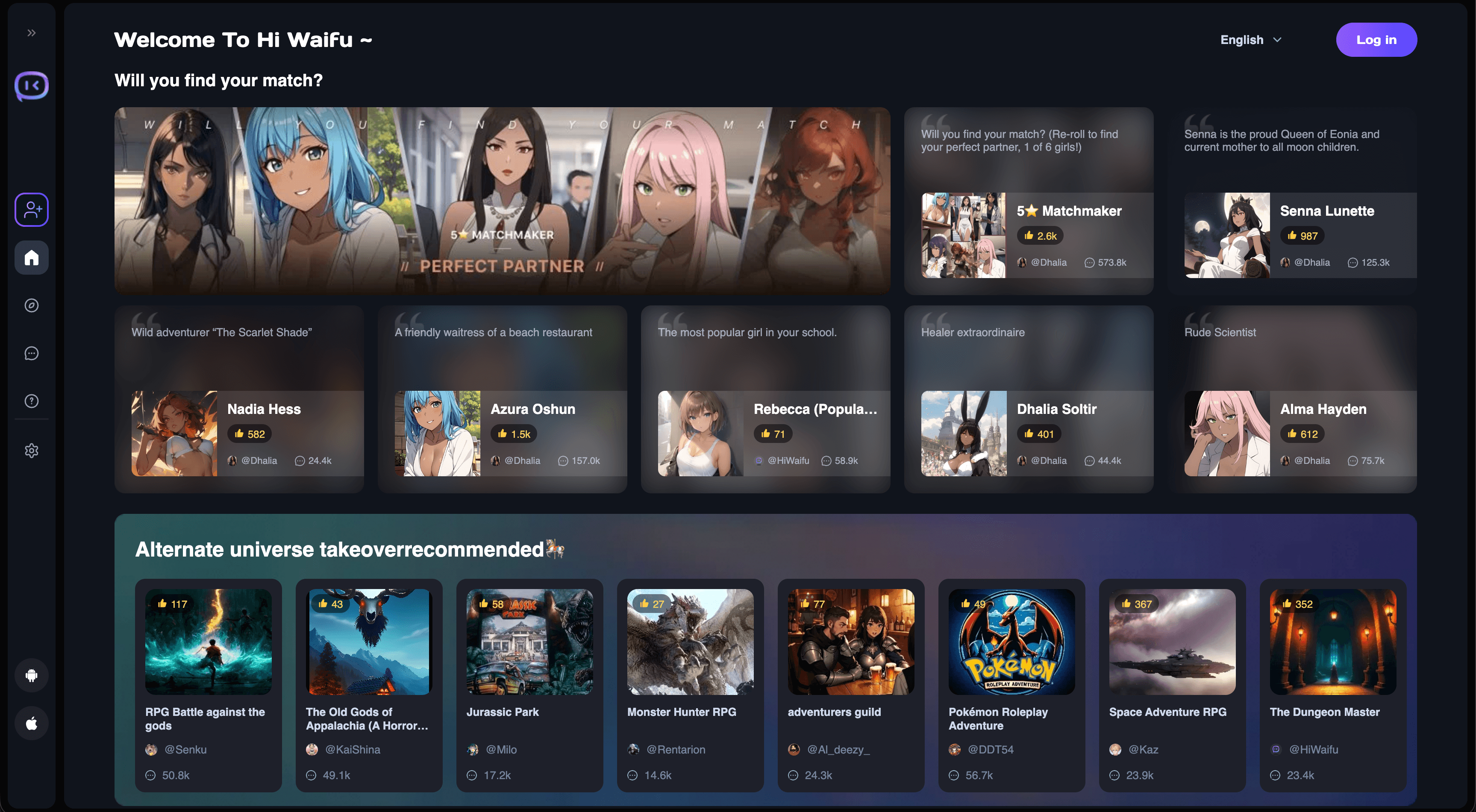 Aplicación móvil de novia anime Weifu AI para contar historias waifu y chat personalizado con personajes
