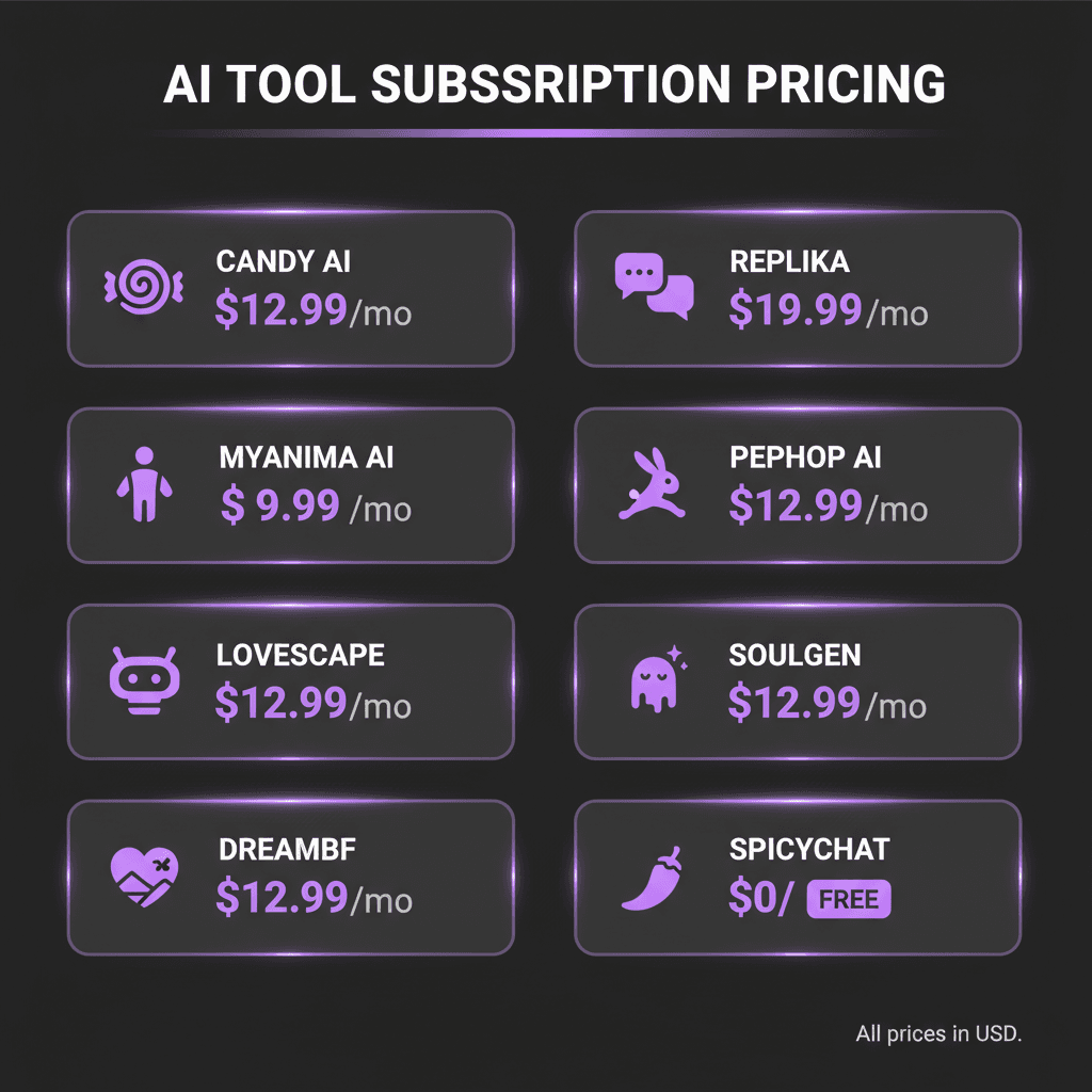 Pricing comparison infographic for Best AI Boyfriend Apps 2026: Complete Guide