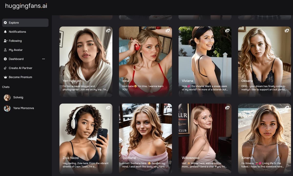 Huggingfans screenshot