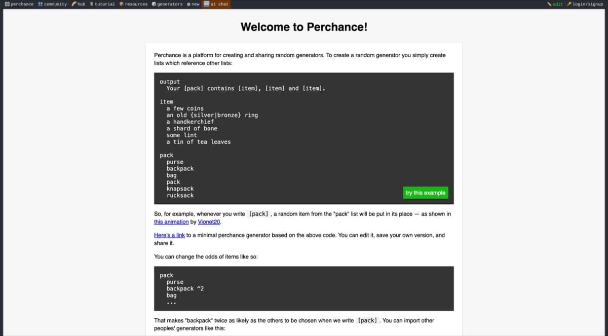 Perchance screenshot