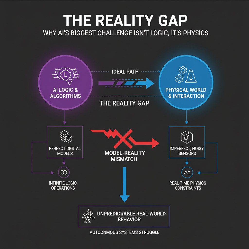 Concept diagram for The Reality Gap: Why AI's Biggest Challenge Isn't Logic, It's Physics