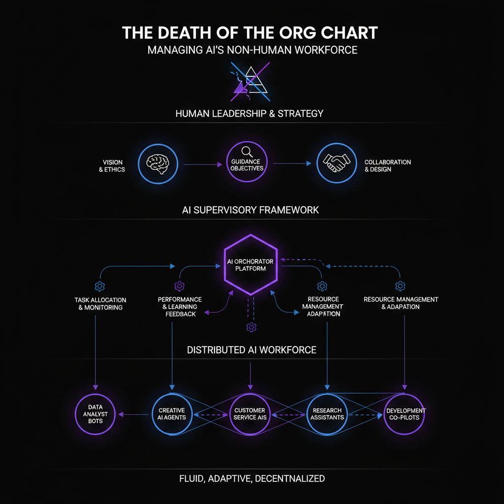 Concept diagram for The Death of the Org Chart: Managing AI's Non-Human Workforce